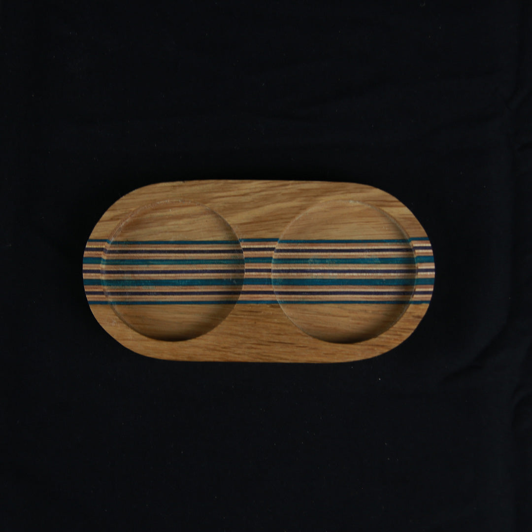 Salt og peber station, egetræ/grøn og blå