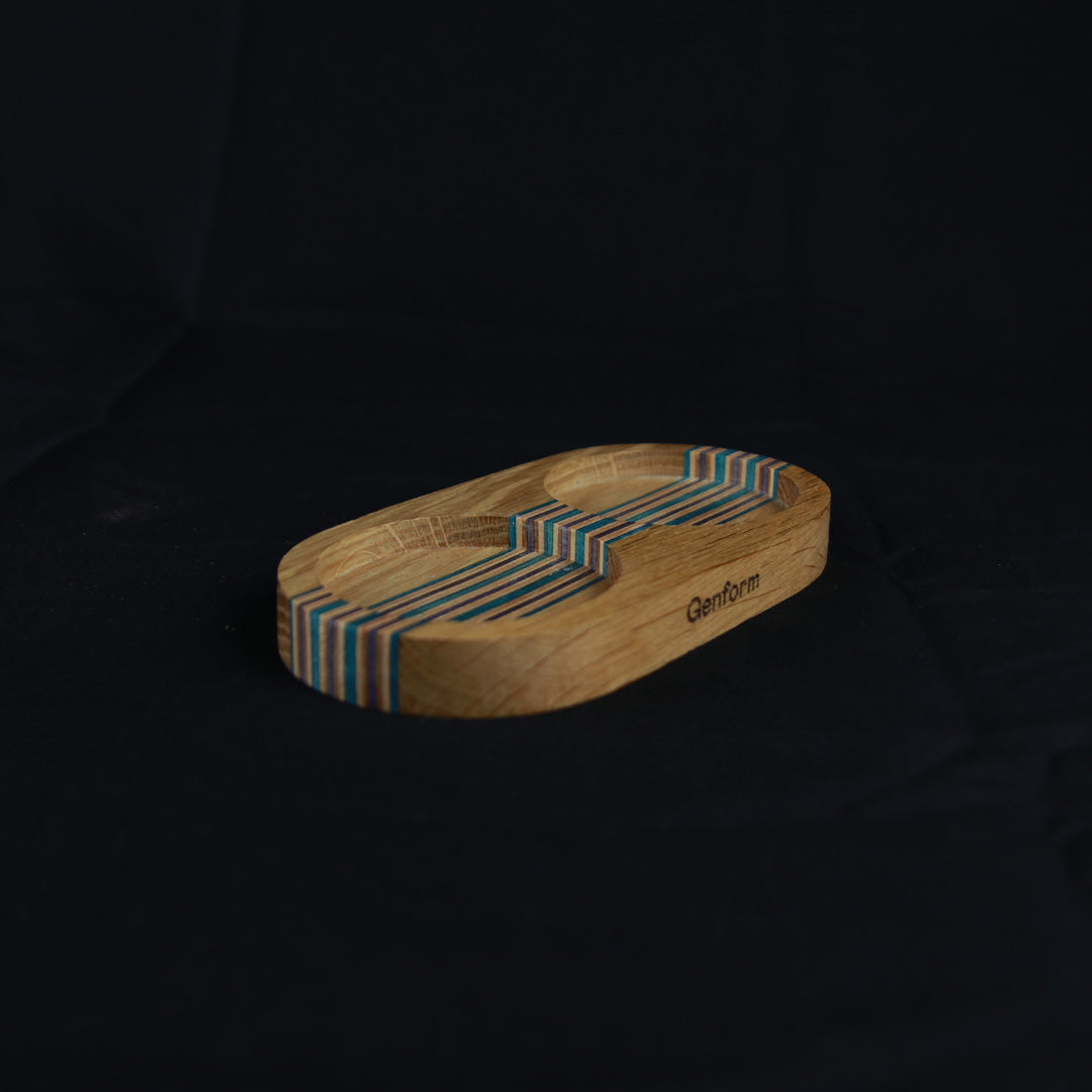 Salt og peber station, egetræ/grøn og blå